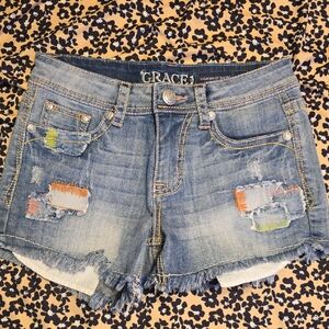 Grace Women's Jean Shorts with Colorful Patches